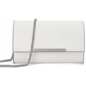 🆕Women White Faux Leather Small Clutch Purse Straw Wristlet Crossbody Bag